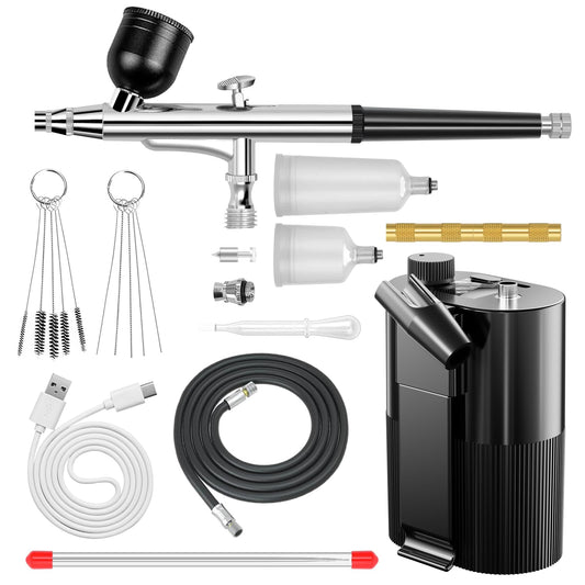 Airbrush Kit with Compressor High Pressure Air Brush Set Non-Clogging Airbrush Gun Cordless Rechargeable Airbrush Kit for Painting,Nail Art,Barber,Makeup,Cake Decor (Black)