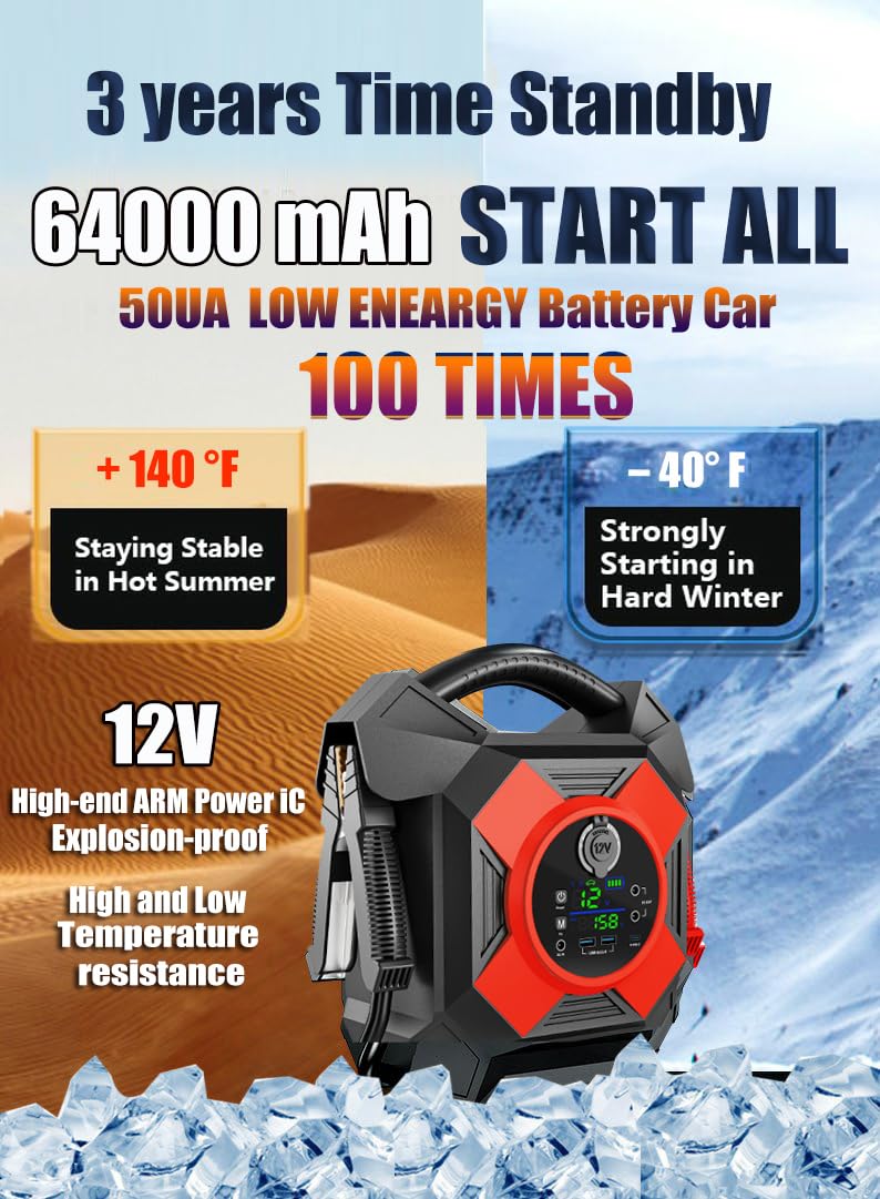 ODUKAKO Heavy Duty Jump Starter,Dm1264 30000a 12v for Semi Truck 50L Engines / R50 1500a 2-3L Gasoline and Diesel Engines Passanger car
