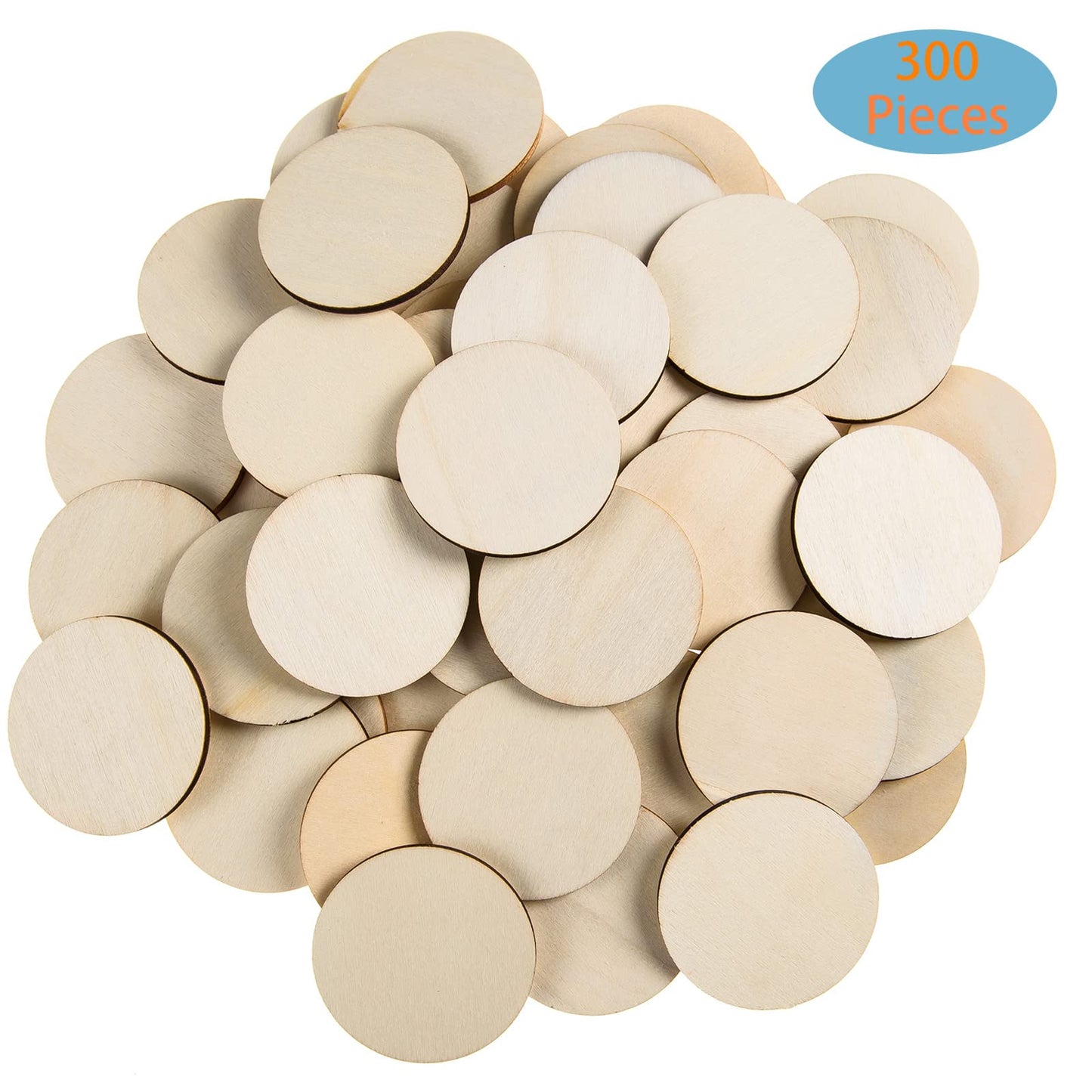 300 Pieces 1.5 Inch Unfinished Round Wood Slices Round Wooden Discs Wood Circles for Crafts Wood Blanks Rounds Cutouts Ornaments Slices for DIY Art Crafts Christmas Decorations