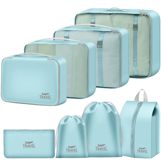 8 Set Packing Cubes for Travel Suitcase Organizer Bags Luggage Packing Cubes Set Travel Essentials Accessories Gifts for Women Blue
