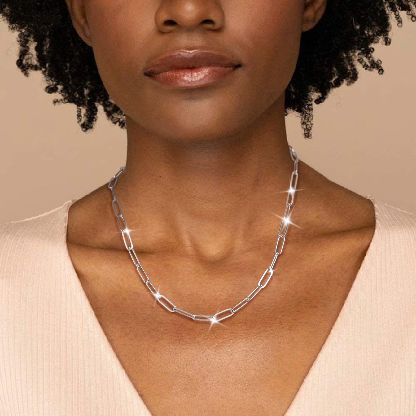 MBW 14K Gold/Silver Plated Plated Choker Necklace, Silver Dainty Paperclip Chain Necklaces for Women Trendy 18in Simple Long Thick Minimalist Aesthetic Fashion Link Necklace Jewelry Gifts for Women