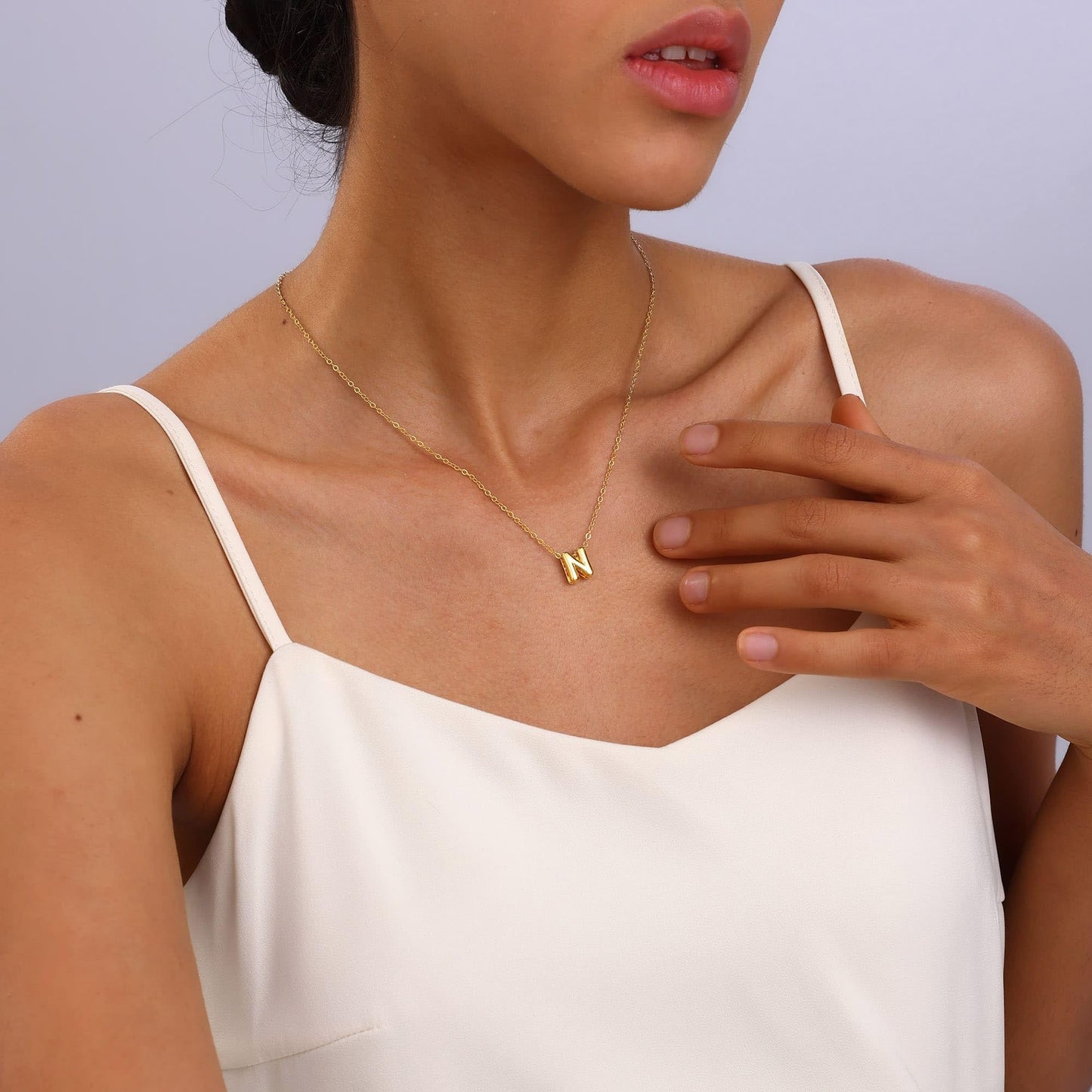 CUEZIY 14K Gold Plated Bubble Letter Necklace Initial Necklaces for Women Dainty Personalized Charm Pendant Name Necklace Cute Non Tarnish Fashion Accessories Teen Gift Trendy Stuff Jewelry Gifts