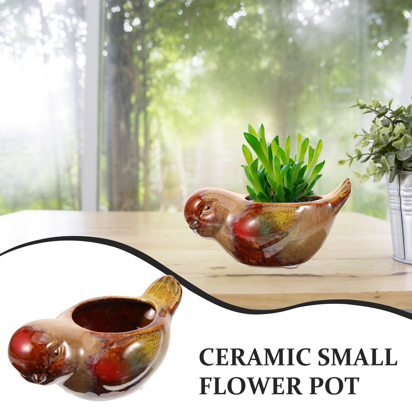 Abaodam Ceramic Succulent Planter Pot with Bird Shape for Indoor Plants, Glazed Pottery Flowerpot for Balcony Garden, Sturdy Ceramic Pot for Succulents and Cacti