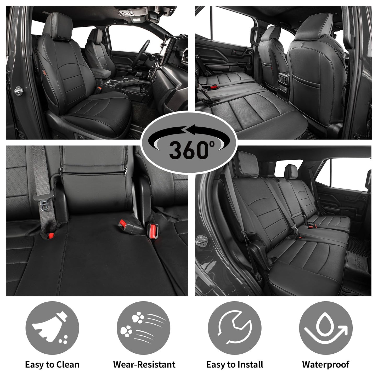 EKR 4runner Seat Covers Full Set 7 Seats 2025 2026,Car Seat Cover for Toyota 4 Runner,Custom Car Seat Protector Waterproof,Leather Car Seat Cushion,Black Car Seat Cover,Leather(Black)