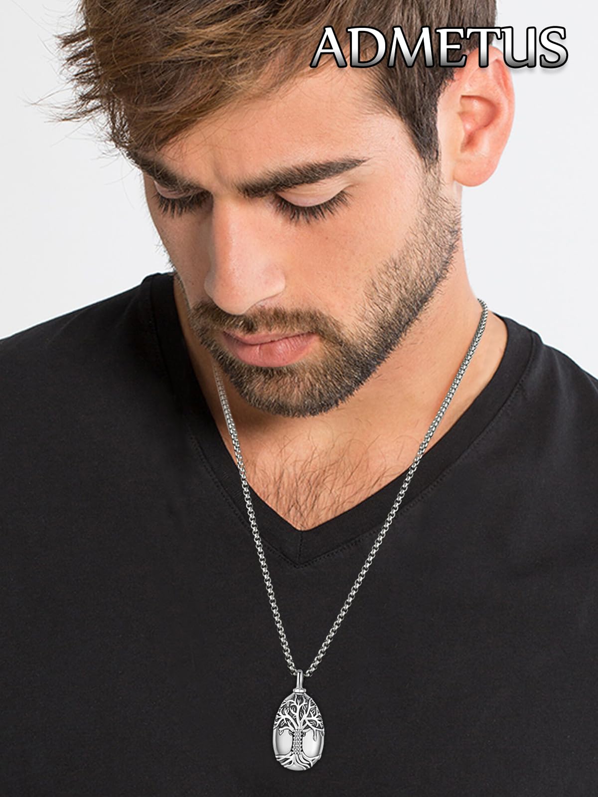 ADMETUS Urn Necklace for Ashes Sterling Silver Tree of Life Urn Pendant Jewelry Teardrop Cremation Jewelry for Ashes for Men Memorial Gifts