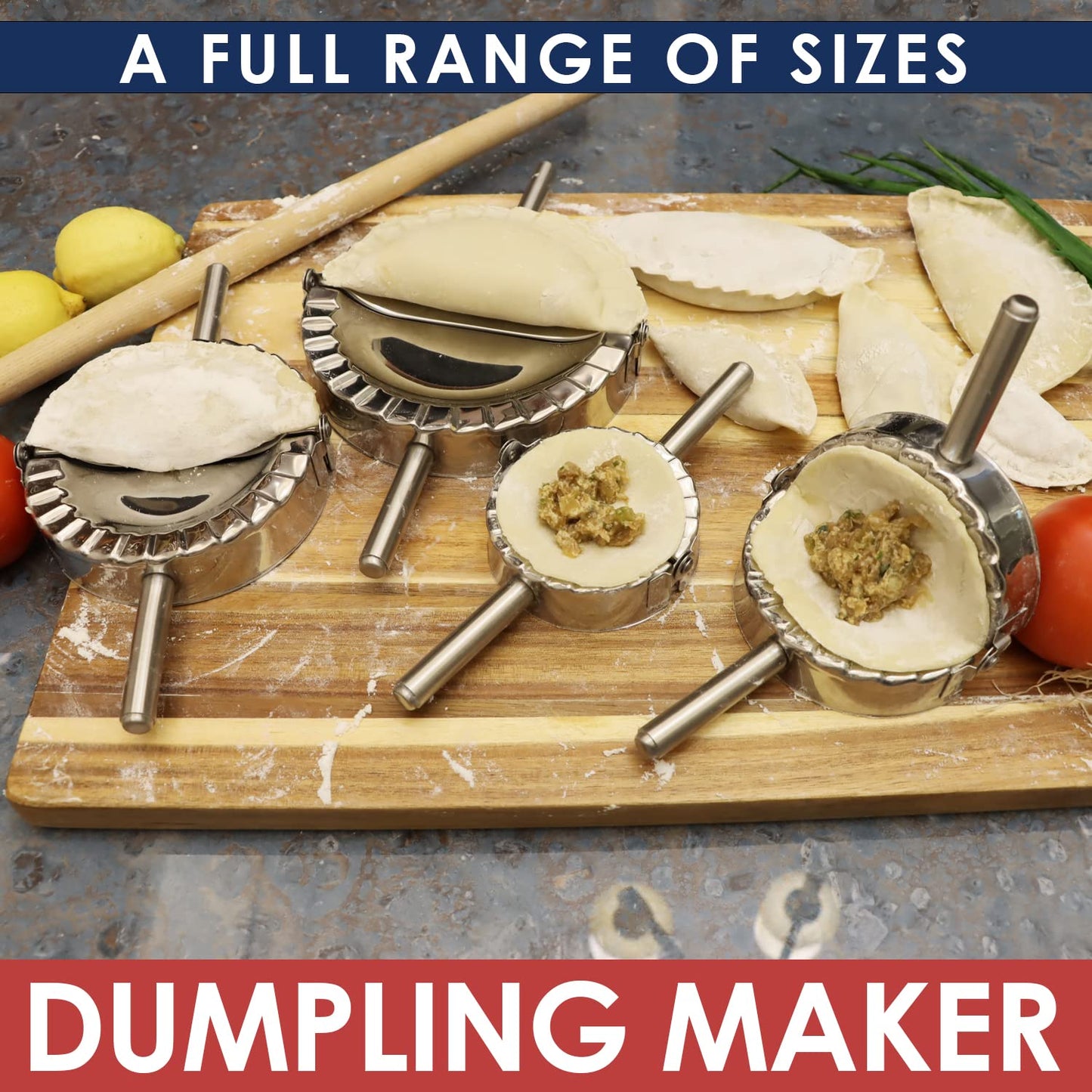 KAYCROWN 4.75 Inch Empanada Press, Stainless Steel Dumpling Maker Dough Cutter Dumpling Mold for Empanada, Dumpling, Ravioli, Pierogi, Turnovers, Calzone (L: 4.75 inch)