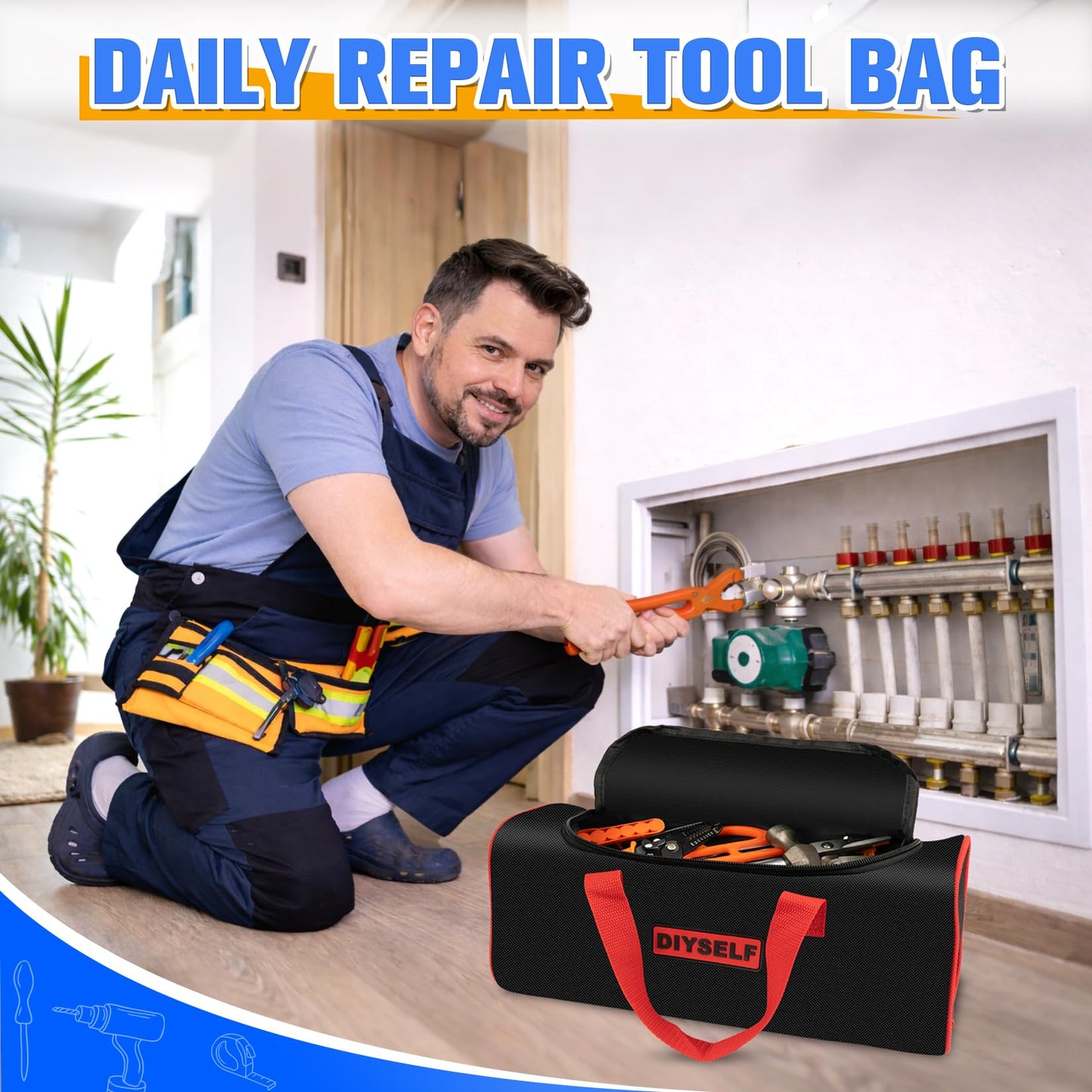 DIYSELF 3 Pack Tool Bag, Mixed Sizes up to 13" Portable Tool Bags for Men, Mechanics, Heavy Duty Storage Tools Bag with Handles, Waterproof Soft Utility Bag for Car, Mens Gifts for Dad, Him, Husband