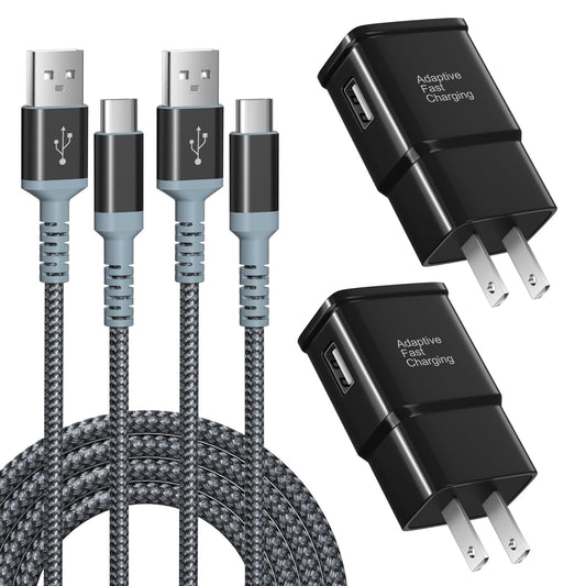 Adaptive Fast Charging Wall Charger with USB C Cable 10ft, Excgood USB Fast Charger Type C Charger Compatible for Galaxy S25 S24 S23 Ultra A15 A13 A03s A53 S22 S21 S20 S10 S9 Android Phone-2Pack,Black