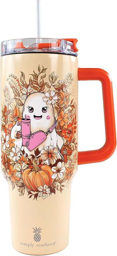 Simply Southern | 40 oz Tumbler with Straw and Lid | Insulated Cup Reusable Stainless Steel Water Bottle Travel Mug Cupholder Friendly | Great Gifts (FALL-Ghost)