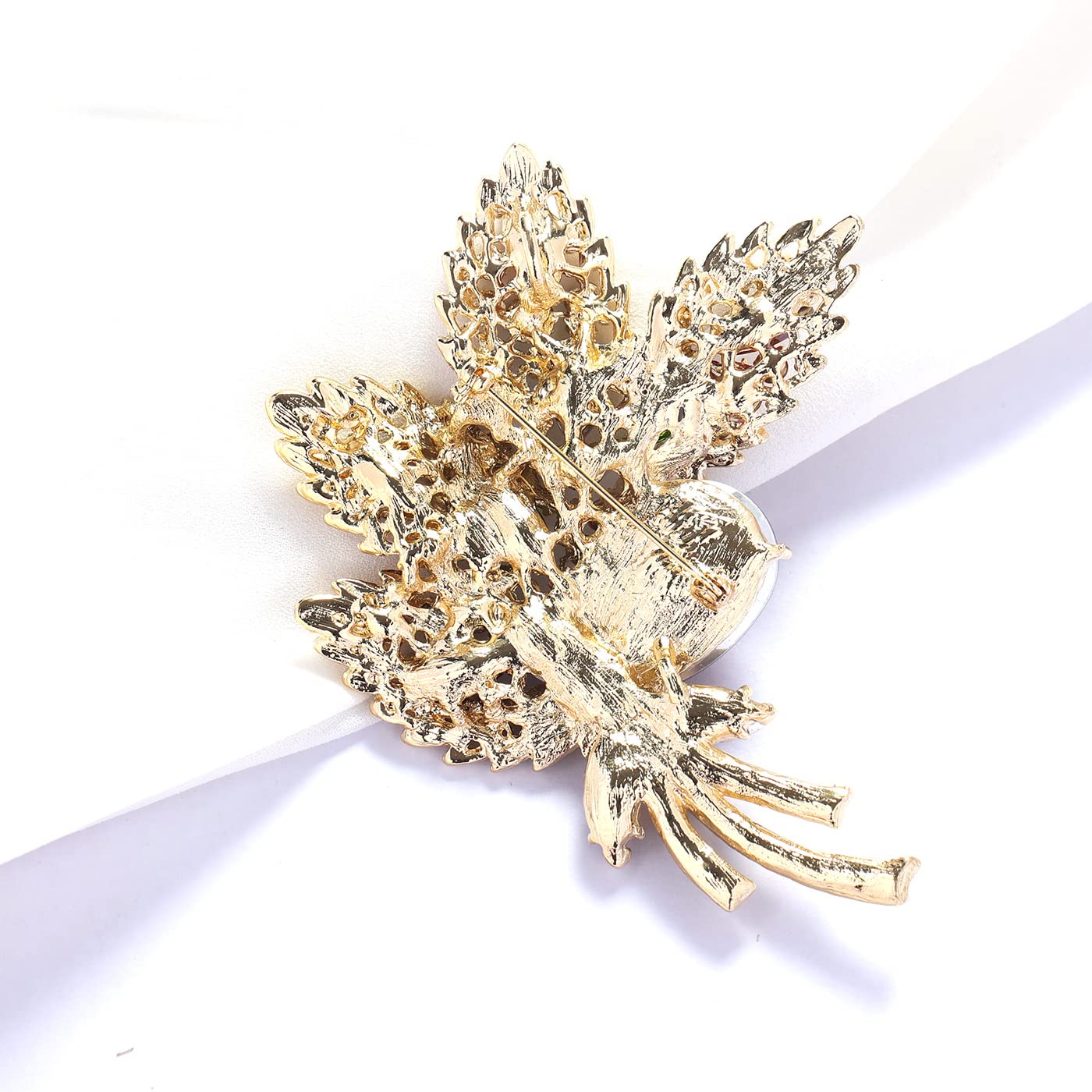 YOQUCOL Brown Austrian Crystal Leaf Shape Bouquet Big Large Brooch Pin Rhinestone Scarf Decoration Wreath Cloth Pin For Women