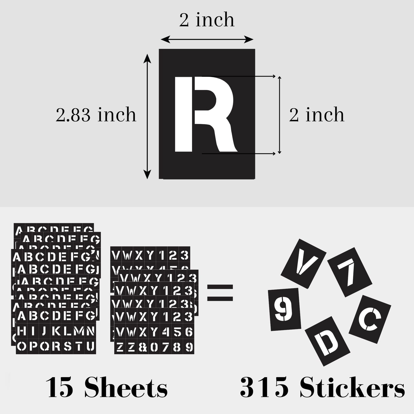 2 Inch Adhesive Number and Letter Stencils for Painting, Glass Etching & Wood Burning, 315 Peel and Stick Stencils Vinyl for DIY Crafts on Wood, Glass, Fabric, Wall, Mailbox and More (CleaStik)