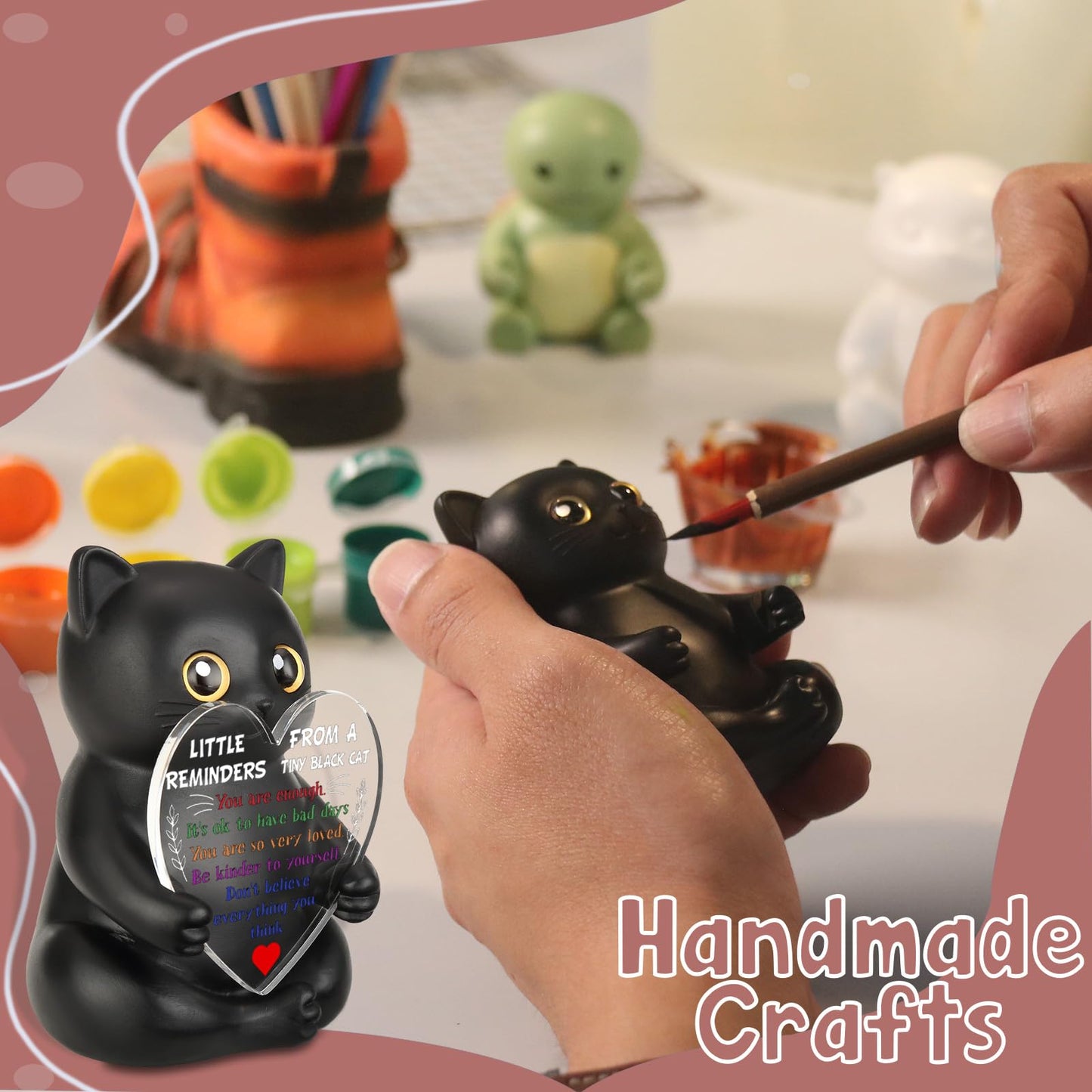 wainvniaw Positive Affirmations Black Cat Figurines Decor, Motivational Gifts Inspirational Cheer Up Gift for Cat Lovers, Women, Men, Friends, Coworker, Employee, for Home Office Cubicle Desk WCT4