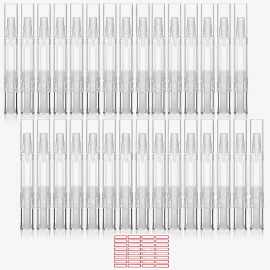 Rvetol 30 Pack 5 ML Cuticle Oil Pens, Empty Nail Oil Pen Transparent Twist Pens with Brush Tip Cosmetic Lip Gloss Containers Applicators Eyelash Growth Liquid Tube with Sticker
