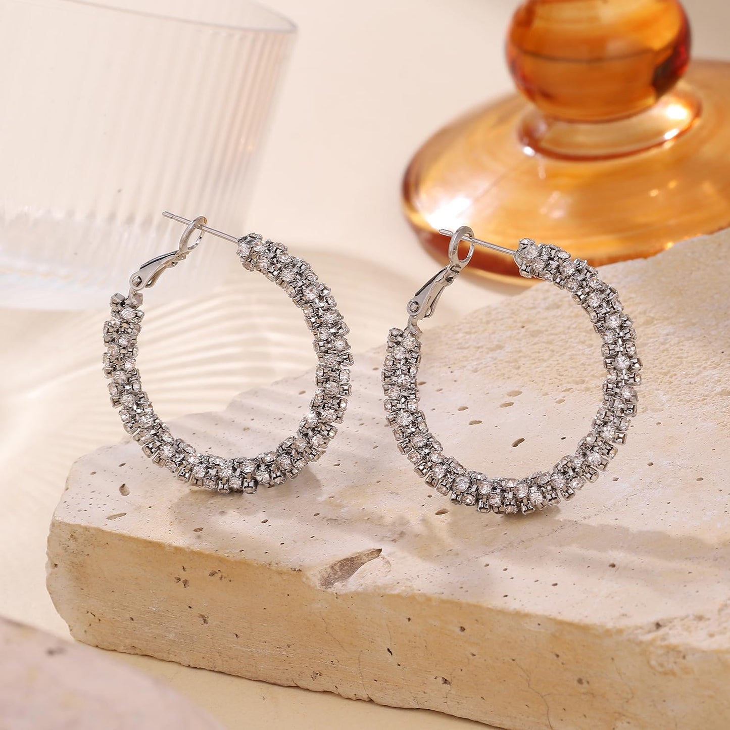 SayovatBek 14K Gold Plated 25–35mm Lightweight Hoop Earrings for Women, Cubic Zirconia, 925 Sterling Silver Post, Hypoallergenic Jewelry