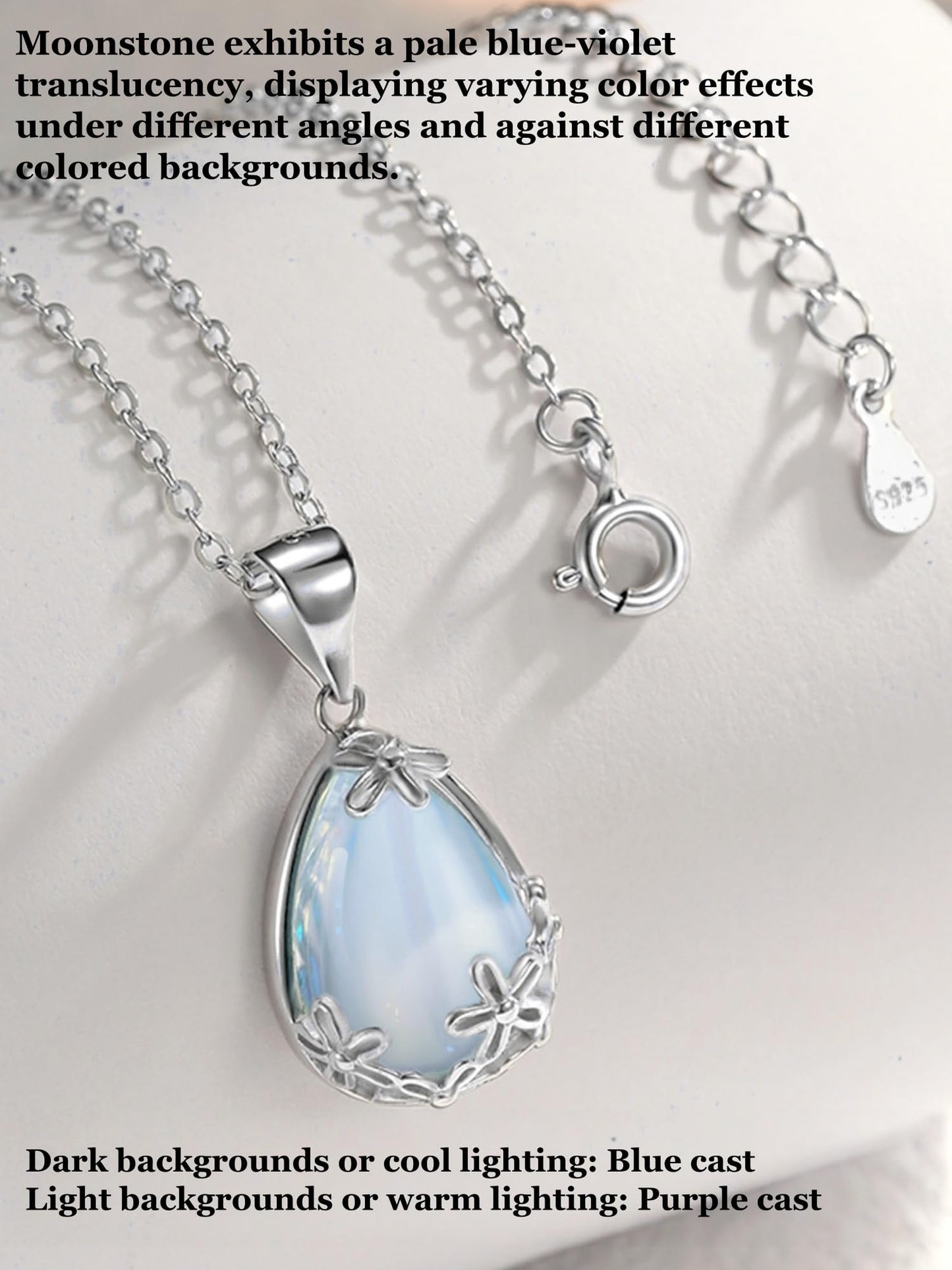 PUPILLEMON 925 Sterling Silver Moonstone Necklace for women, Moon Stone Daisy Filigree Pendant Necklaces With an Elegant Card,Moonstone Jewelry Gift for Women