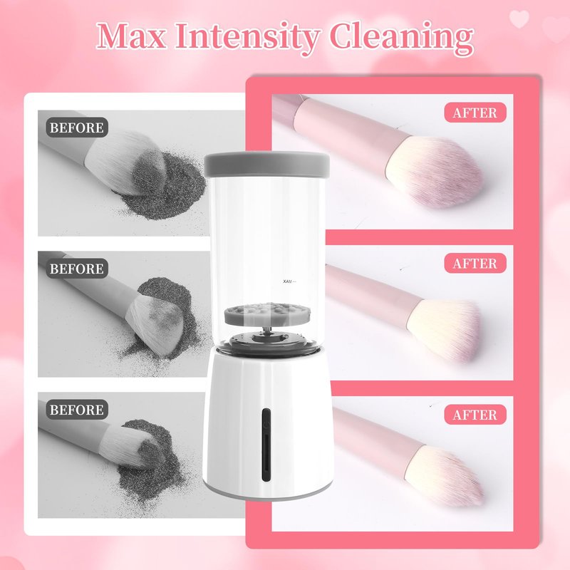 Electric Makeup Brush Cleaner Machine, Rechargeable Wireless Cosmetic Brushes Cleanser, Automatic Spinning Makeup Brush Washing Cleaner For All Size Makeup Brush and Sponges (White)