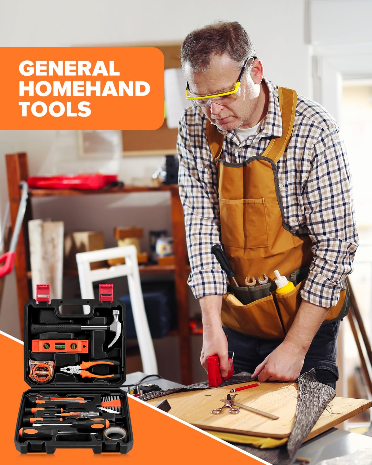 19pcs Household DIY Tool Set, Basic Tools for Home, Office, Dorm, General Hand Kit with Storage Case