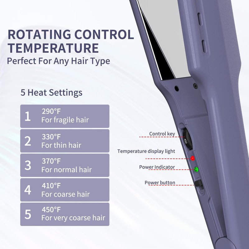 K&K 1.73 Hair Straightener for Thick Hair, Extra Wide Flat Iron with Adjustable Temperature(290-450℉) Ceramic Coated Floating Panel, 30s Fast Heating, Dual Voltage, for Thick Curly Hair
