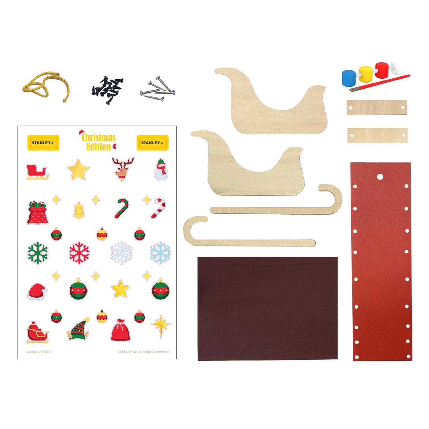 Red Toolbox Stanley Jr. DIY Wood Mini Santa Sleigh and Reindeer Set - Craft Kit for Kids - Create Your Own Mini Santa Sleigh - Perfect Holiday Decoration
