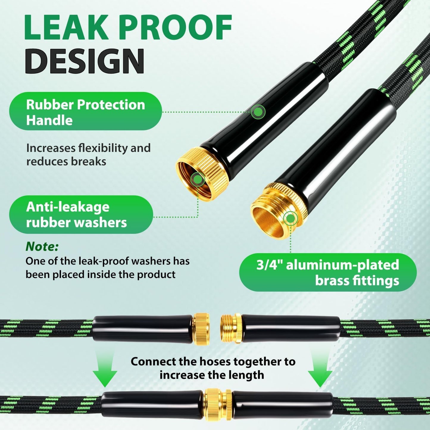 Ahititi Garden Hose 75 ft Water Hose Flexible Non-Expandable Outdoor Heavy Duty Lightweight Leakproof Kink-free flex Watering Hose Pipe for 3/4 inch Fitting Yard Lawn Outside Car Wash