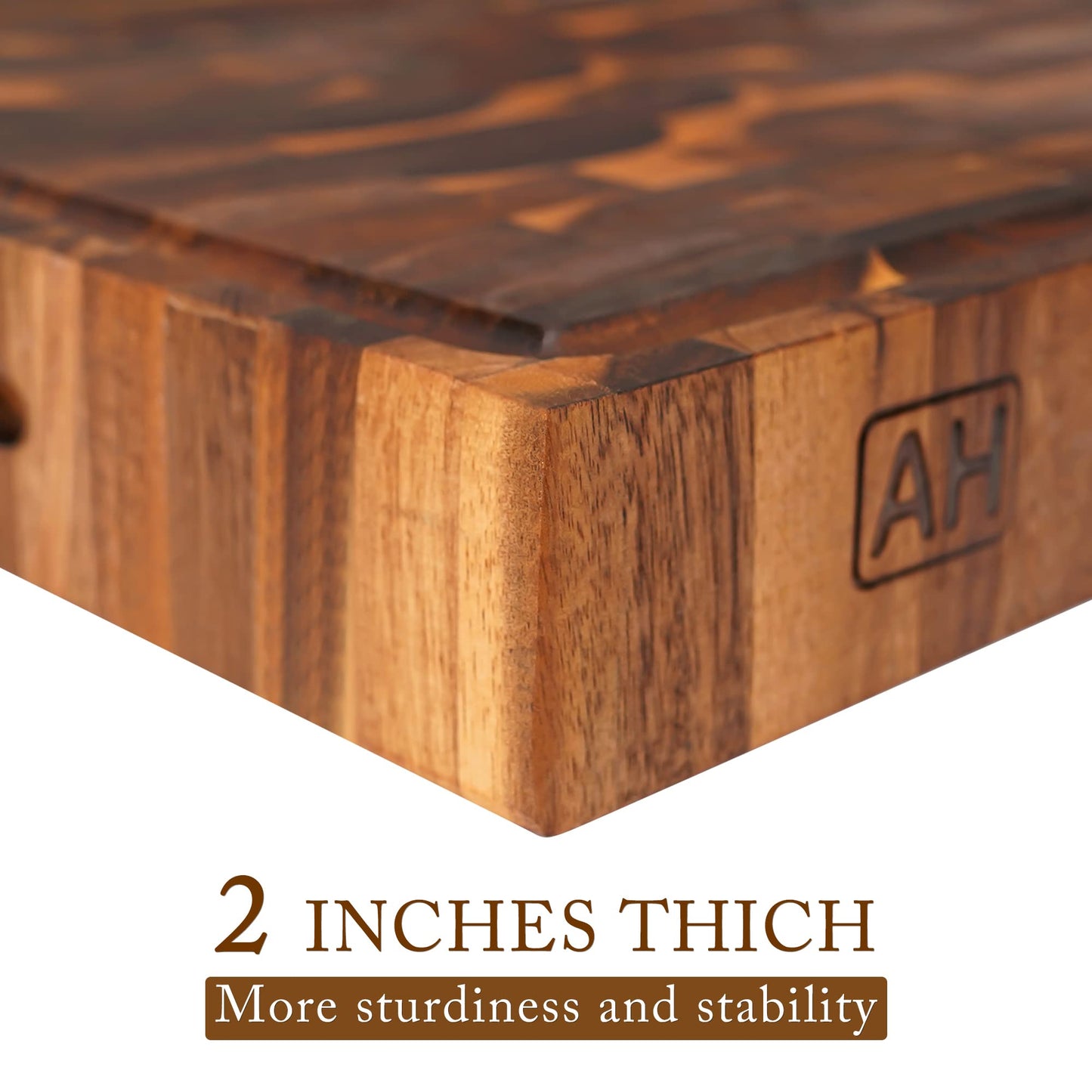 AZRHOM Extra Large Thick Walnut Wood End Grain Cutting Board 24x18x2 In, Wooden Butcher Block, Chopping Board For Kitchen with Juice Groove Handles Non-Slip Pats (Gift Box)