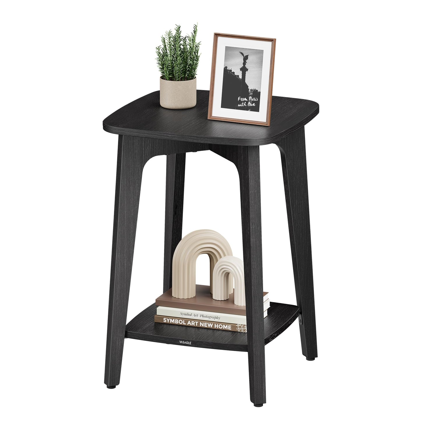 VASAGLE MAEZO Collection - Side Table, 2-Tier Small Square End Table, Nightstand with Tapered Legs, Curved Transitions, for Small Spaces, Living Room, Bedroom, Charcoal Gray ULET236B01