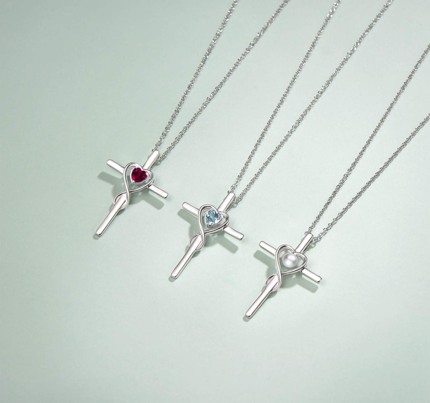 FANCIME Pearl Cross Necklace For Women Sterling Silver Birthstone Pearl Infinity Heart Cross Pendant June Birthstone Necklace Jewelry Gifts Valentines Day Gifts for Women
