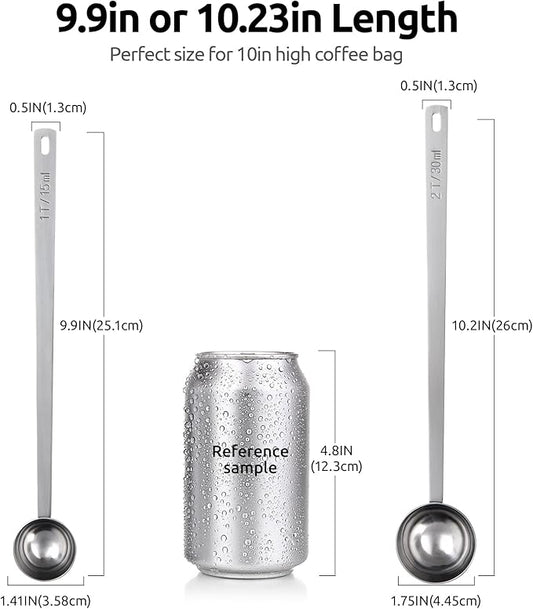 U-Taste 600ºF Heat Resistant BPA Free Silicone Spatula Set of 4 (Colorful), and 18/8 Stainless Steel 10in Extra Long Coffee Scoop Set of 2, 1&2Tbsp(15&30ml)