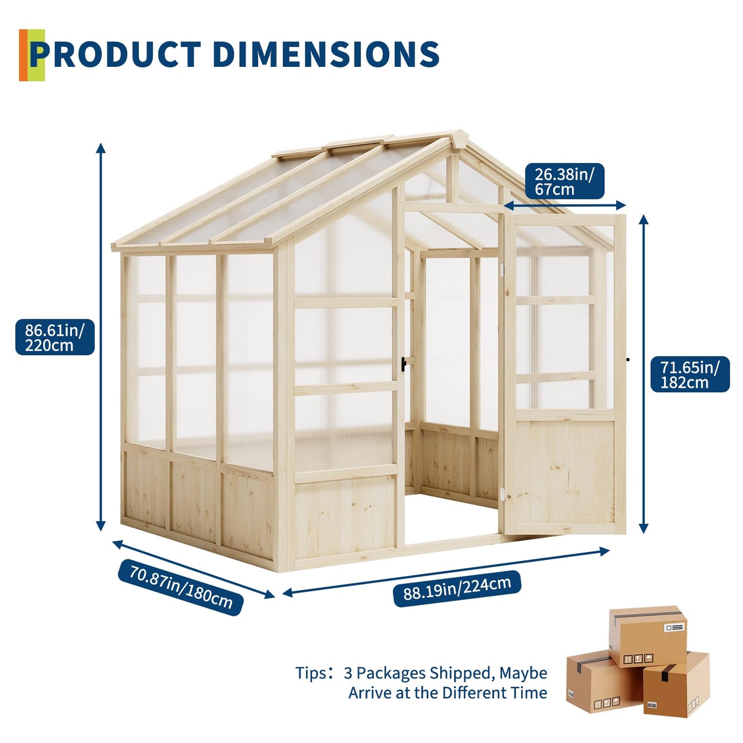 8x6 ft Wooden Greenhouse, Greenhouses for Outdoors with Lockable Door, Wood Frame & Adjustable Vent, Heavy Duty Greenhouse with Polycarbonate Panel for Outside, Garden, Yard, Light Brown