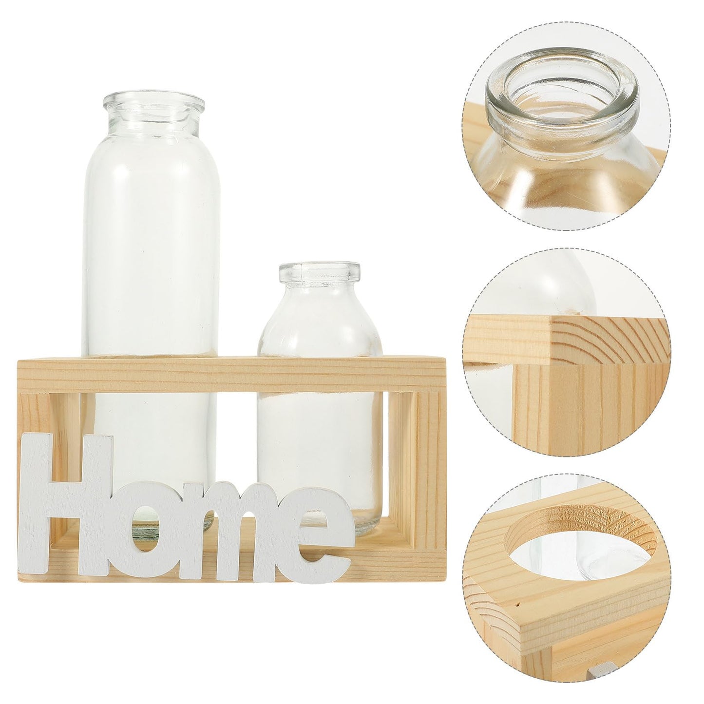 IMIKEYA Glass Hydroponic Plant Terrarium Vase with Wooden Stand, 2pcs Desktop Flower Planter for Home Décor and Indoor Plant Propagation