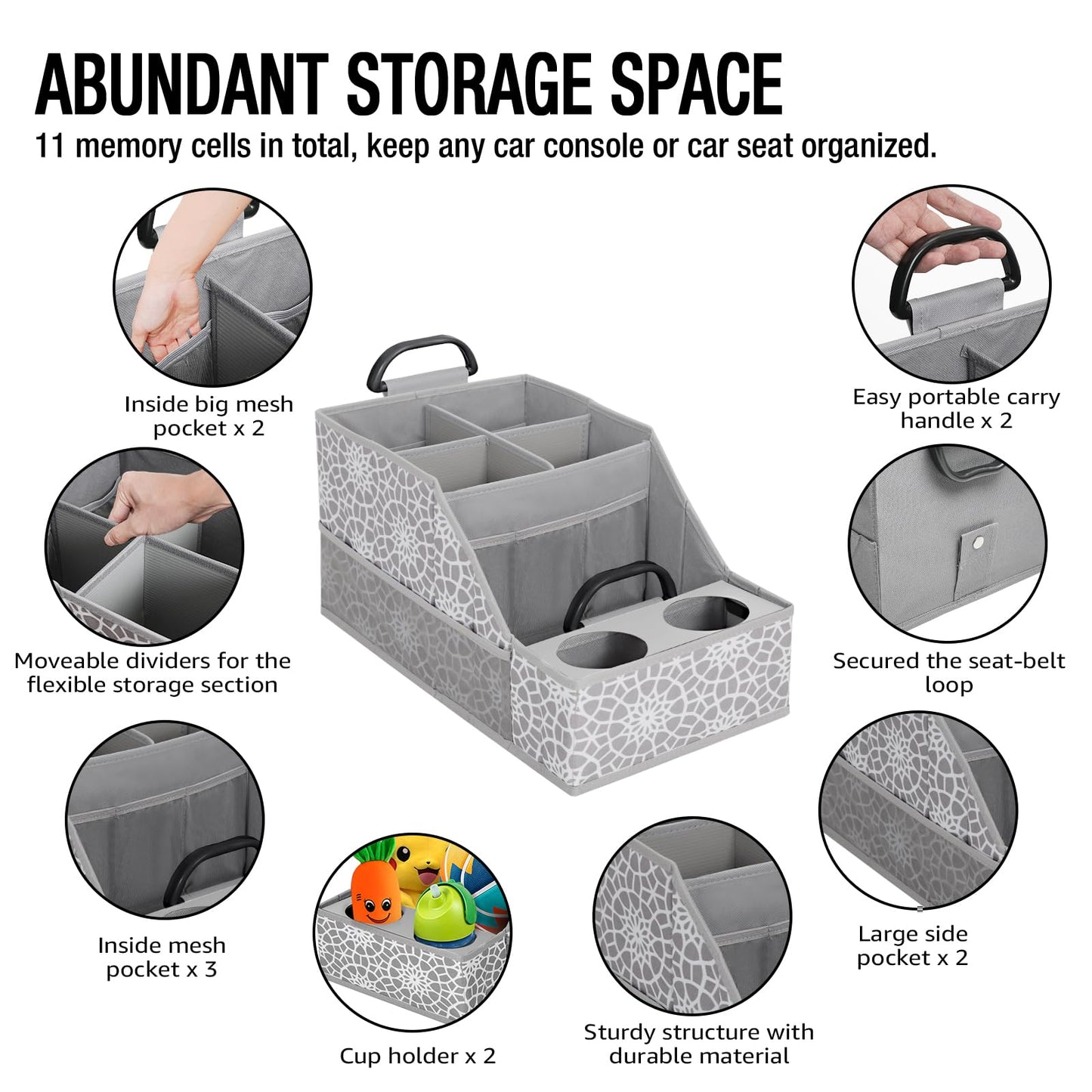 MULISOFT Car Seat Organizer- Backseat Car Organizer with 12 Storages Compartments and 2 Cup Holders, Organizers and Storage, Front Seat for Travel Kids,Gray