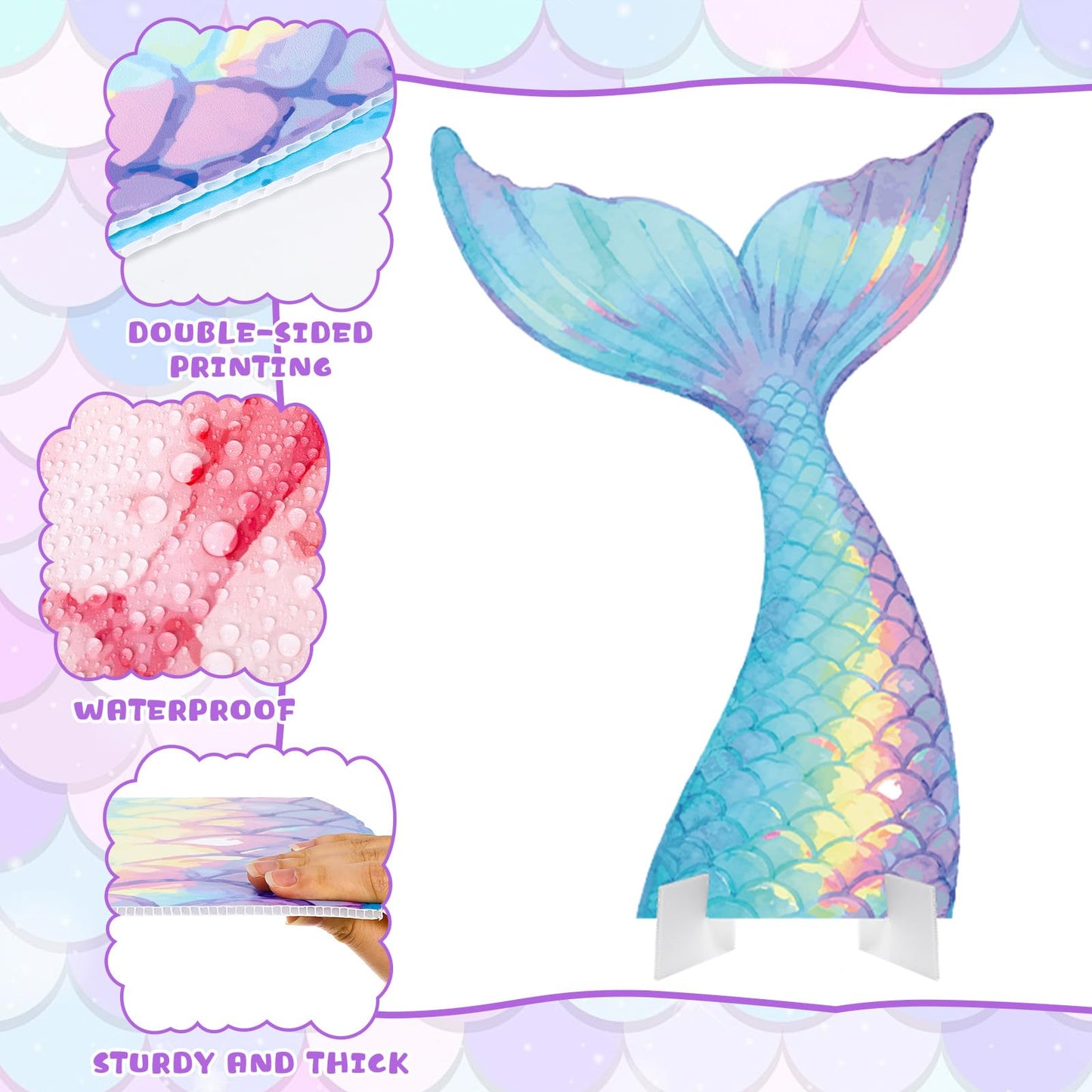 5 Pcs Large Under The Sea Decorations Ocean Theme Party Supplies Mermaid Tail Shell Starfish Seaweed Stand Up Cutouts for Mermaid Birthday Baby Shower Summer Party Photo