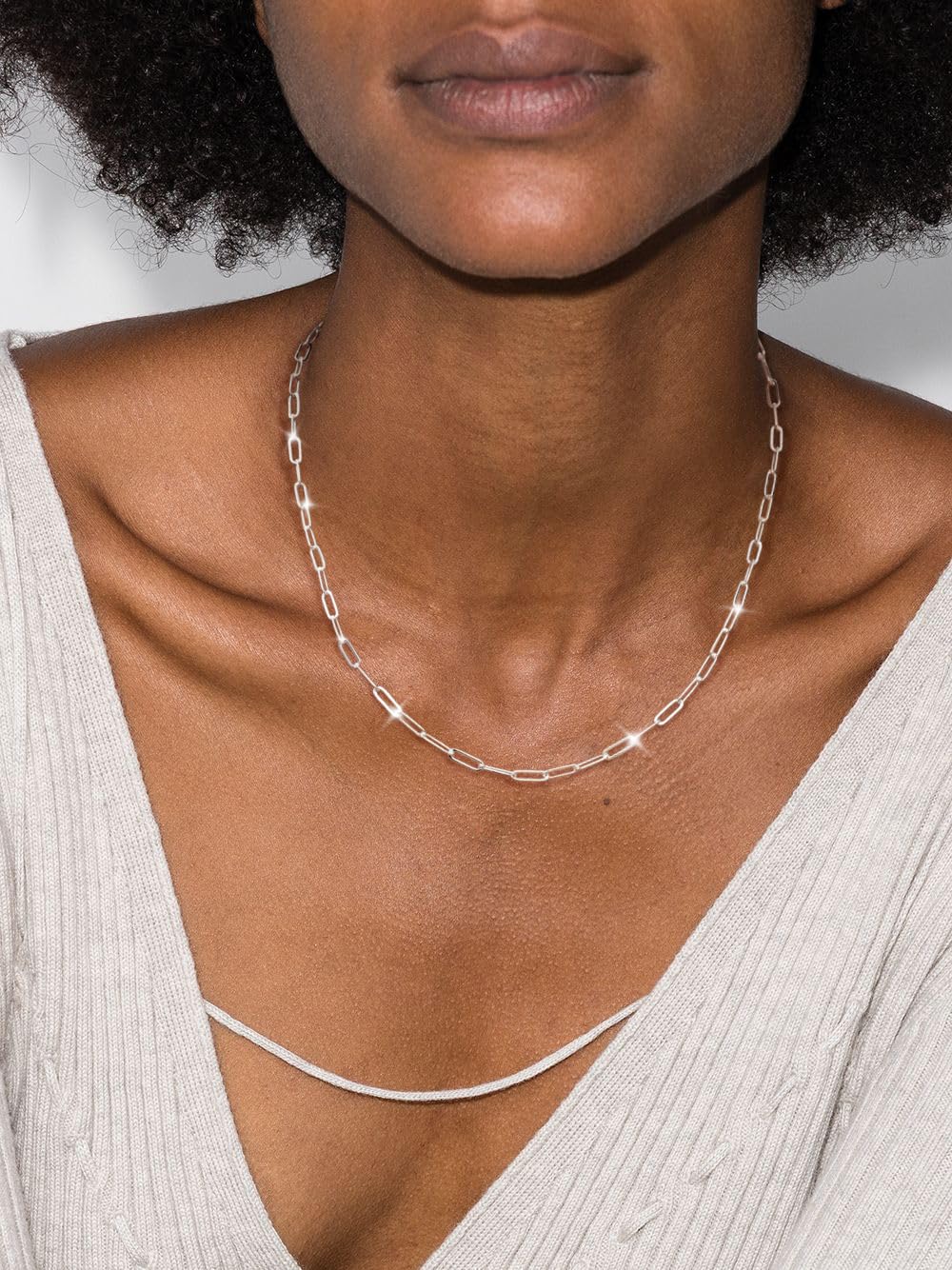 MBW Dainty Silver Paperclip Chain Necklace, Long Simple Sterling Silver Charm Choker Necklaces for Women Trendy 20in Minimalist Aesthetic Link Necklace Waterproof Jewelry Trending Gifts for Women