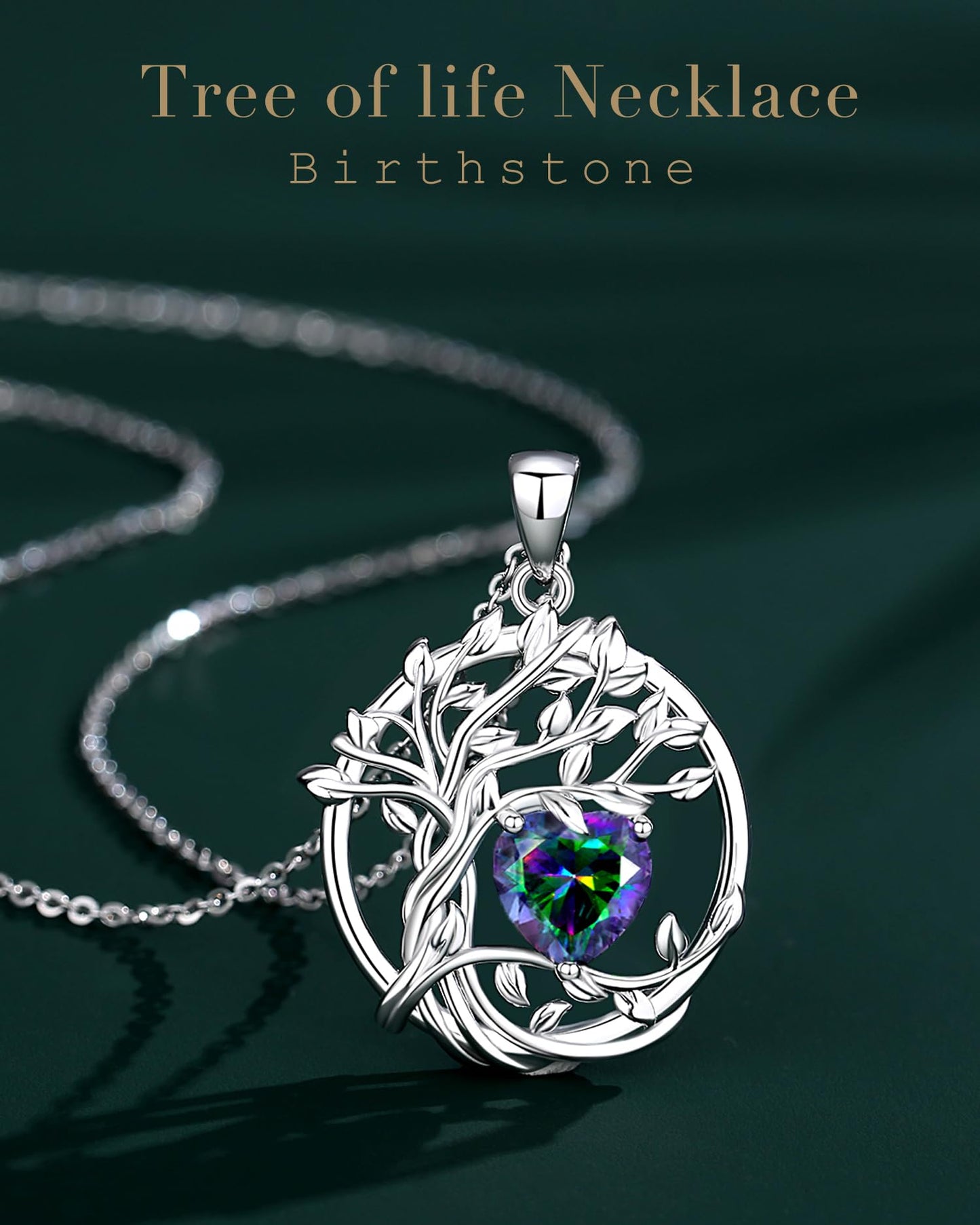 FANCIME Tree of life Birthstone necklace for women Sterling Silver Tree Jewelry Alexandrite Pendant June Birthstone Necklace Gemstone Birthday Mothers Day Gifts for Mom Wife Her
