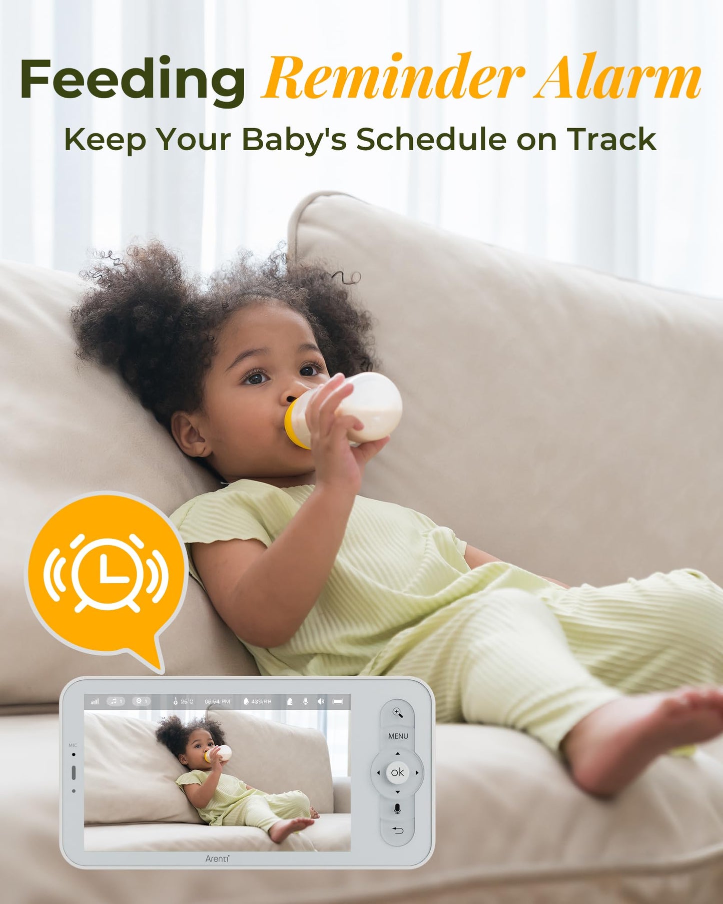 ARENTI Baby Monitor with 2 Cameras, Cry&Motion Detection, 2K Smart Baby Camera with 5'' Upgraded Wireless Display, 2 Way Audio, Super Night Vision, Lullabies, Breathing Light, Temp&Humidity Sensor