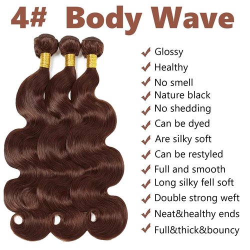 Fabimiya 20 22 24 Inch Human Hair Bundles Chocolate Brown 4# Body Wave Bundles Human Hair 100% Unprocessed Soft Sewn In Hair with Double Weft for Black Women