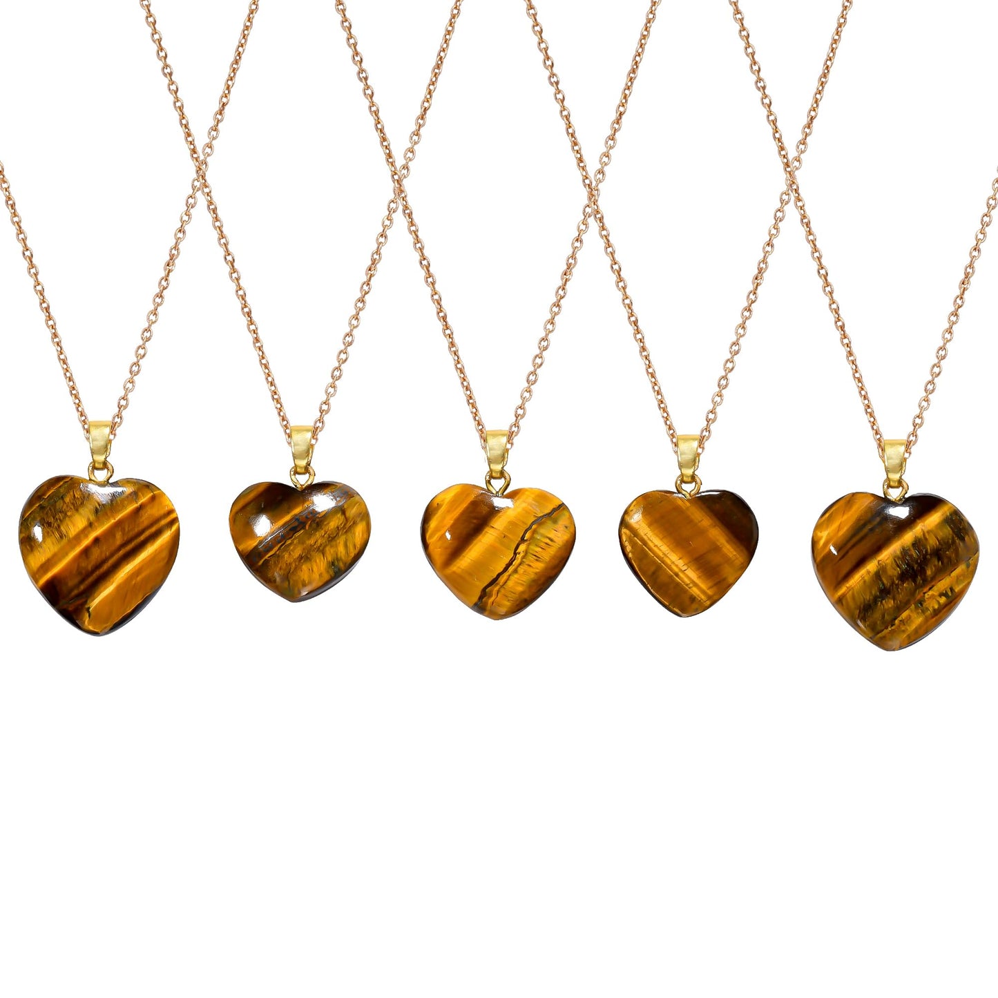 Yashee Tiger Eye Gemstone Heart Shape Pendant Necklace, Natural Cabochon, Women Jewelry, Energy Healing Crystals, Calm Chakra, Birthstone, Gift for Women, Gold Plated Jewelry 18 inch, AA+ Quality