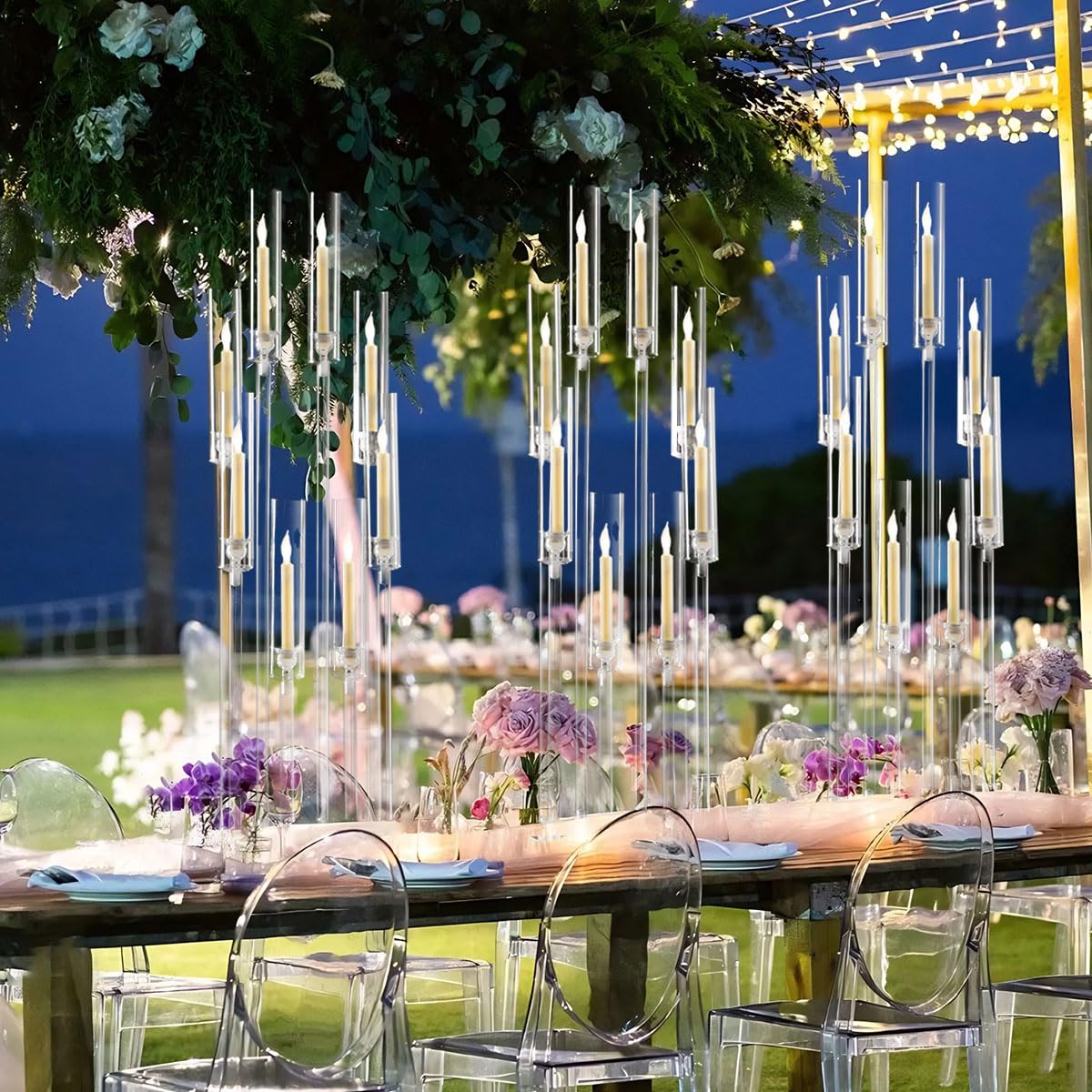 10PCS 8 Arm Acrylic Candelabra Candle Holder for Wedding,Tall Clear Candlestick Holders with Shade for Tables Party Grand Event Valentine's Day Dinner Decoration (Fit 0.8" Led Candles)"