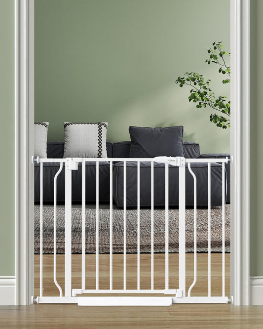 Cideny Baby Gate No Drilling, 29"-40" Auto Close Dog Gate Indoor for Doorways & Stairs, Pressure Mounted Adjustable Pet Gate, Easy Walk Through Child Gate for Children & Pets Stroller Friendly, White