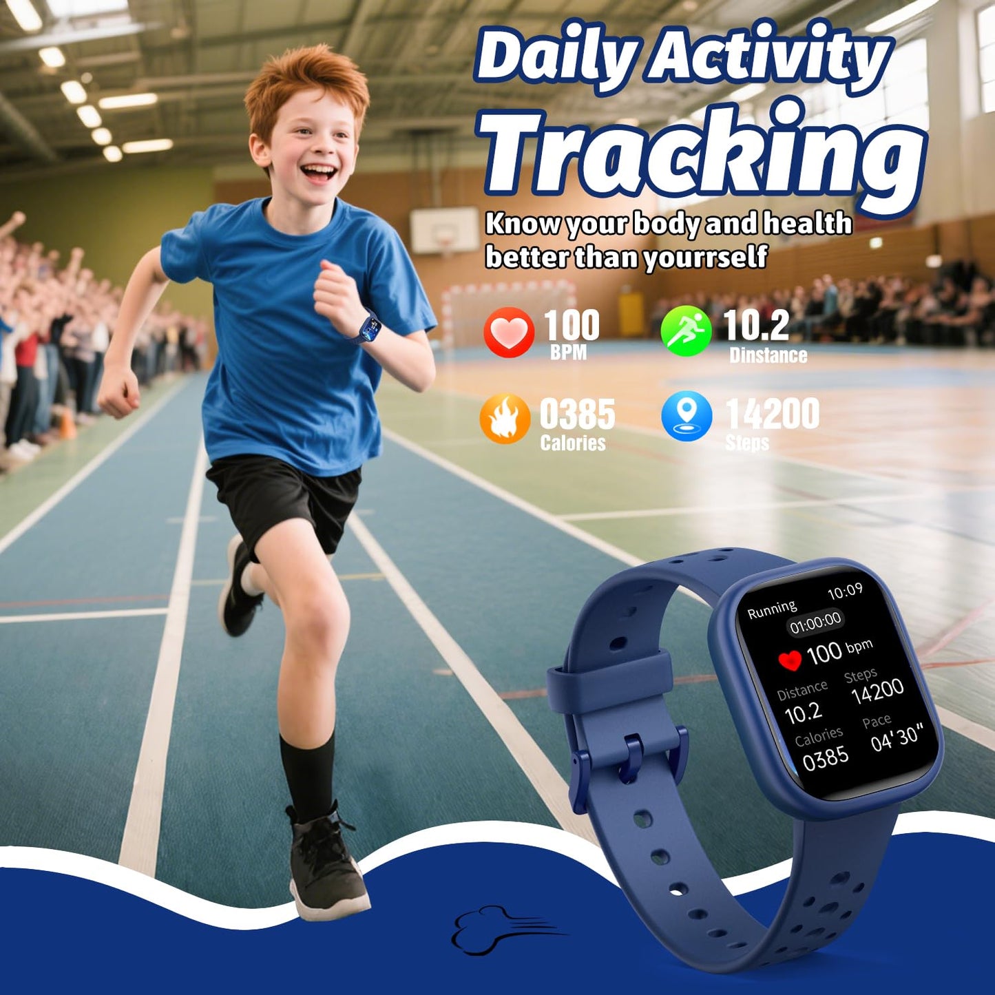 Heroange Kids Smart Watch for Girls Boys,IP68 Waterproof Kids Fitness Tracker Watch with 1.83" Face,Heart Rate Sleep Monitor,19 Sport Modes,Puzzle Games with APP,Great Gifts for Teens 6+ (Blue)