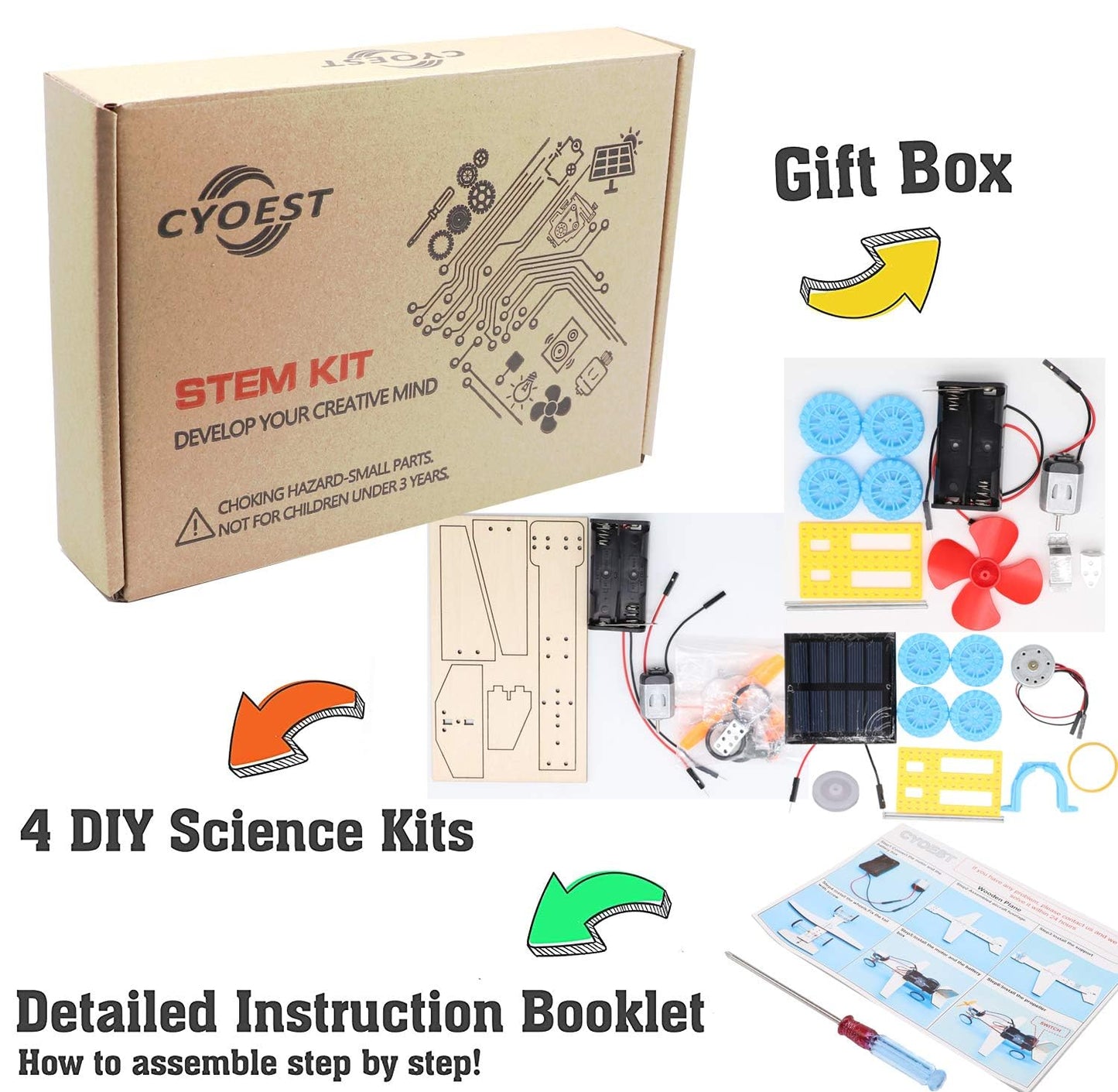 4 in 1 Solar Power & Electric Motor STEM Kits,Science Experiment Projects for Kids Beginners,Electronic Assembly Solar Powered Toy Kit,DIY Educational Engineering Experiments for Boys and Girls
