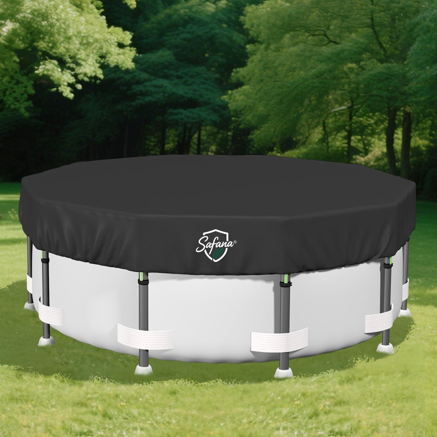 SAFANA 14FT Round Pool Covers for Above Ground Pools, Round Swimming Pool Cover [Upgrade 420D Thicker] Protective Leaf Cover with Reflective Strip, Tear Resistant Durability, UV Resistance, Black