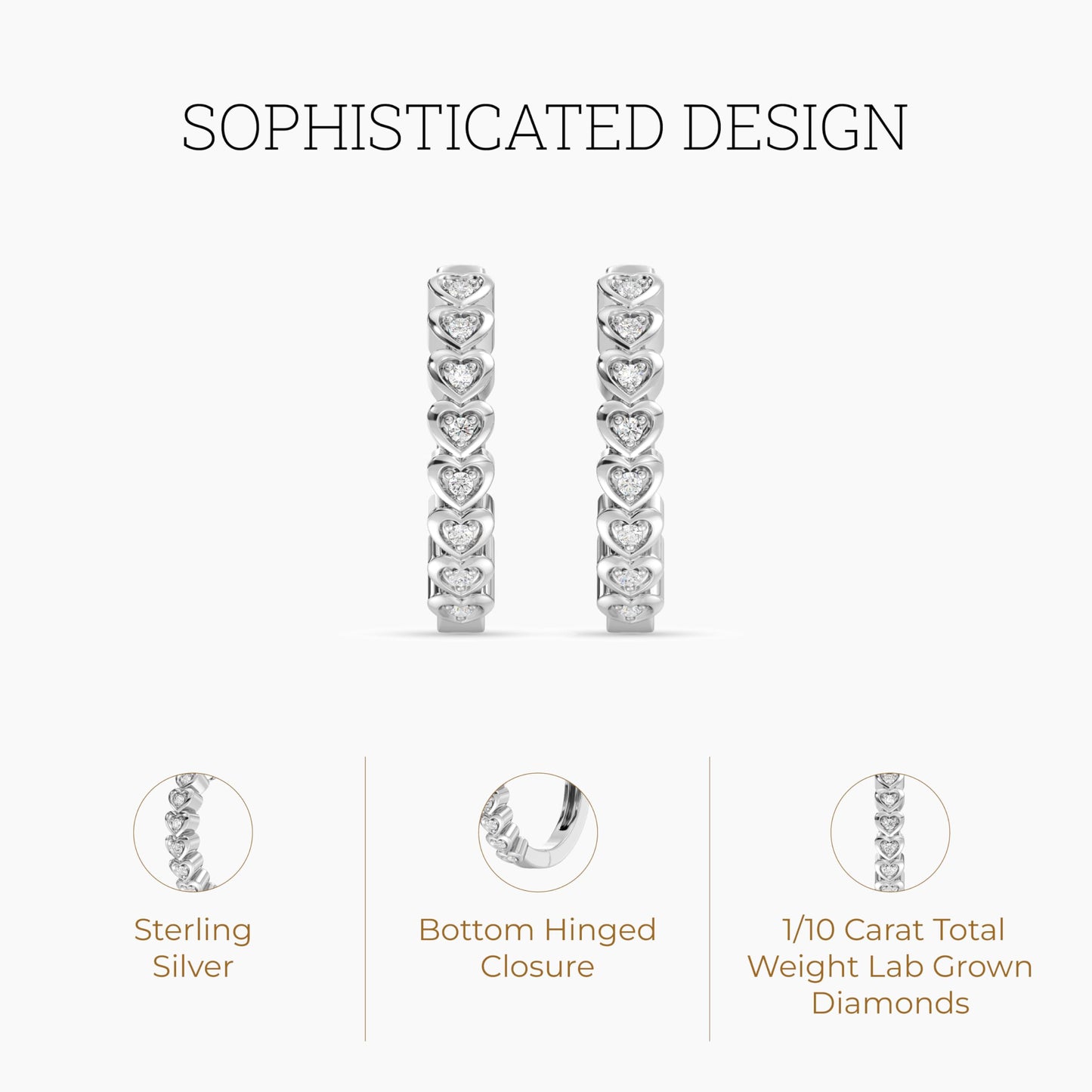 Gilded 1/10 Carat Total Weight Lab-Grown Diamond Hoop Earrings for Women in Sterling Silver | Heart Shaped Hoops | Hypoallergenic Fine Jewelry | Hinged Closure | SI1 Clarity, F Color