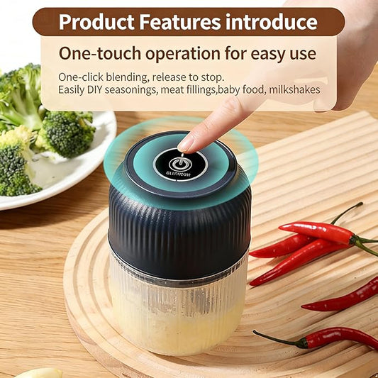 2026 Upgraded Electric Garlic Chopper 320ML Mini Food Processor, 6 Stainless Steel Blades, USB Rechargeable Portable Cordless Veggie Vegetable Onion Nut Meat Grinder, One blue Six blades & egg beater