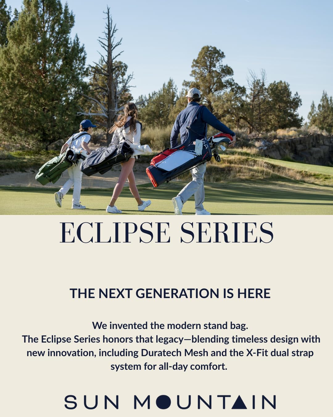 Sun Mountain Men's Eclipse 2.5 LS Lightweight Stand Golf Bag 4-Way Top - 8 Pockets, X Fit Dual Strap System, Push & Electric Cart Compatible Compression Base, 2025 Model - Navy