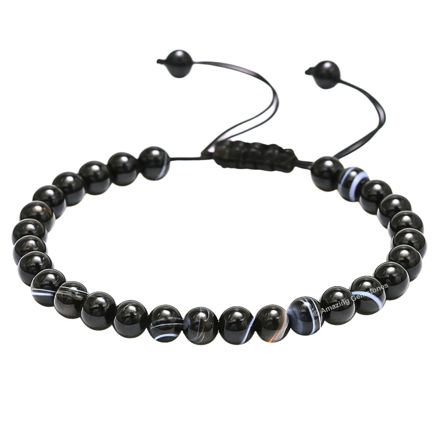 Amazing Gemstone Black Sulemani Hakik Bracelet for Women Men's Gifts - Protection Healing Crystal Bracelet - 6mm Gemstone Beaded Adjustable Bracelet Pulseras Para Hombres Mujer Stocking Stuffers