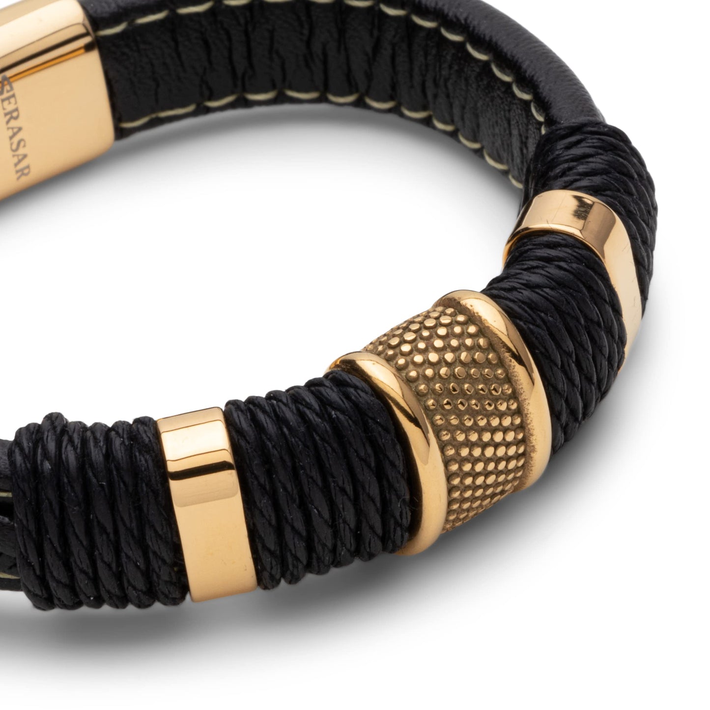 SERASAR Pulseras para hombre 23cm Oro, Caja de regalo, Piel vaca genuina trenzada, Cierre magnetico ajustable, Envoltura multicapa, Joyero, Cuerda hombre, Accesorios joyeria