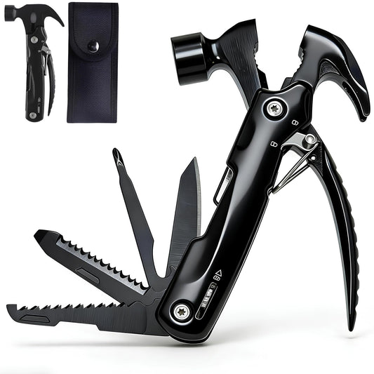 13-in-1 Mutitool, Stainless Steel Multi-functional Hammers with Hammer Saw Screwdrivers Pliers Bottle Opener Foldable Multitools with Sheath, Ideal for Camping,Survival,Repair Great Gifts for Men