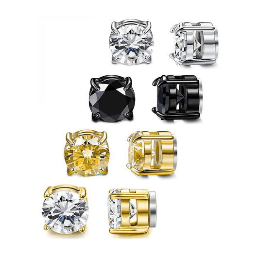 8MM Magnetic Stud Earrings for Men, Non-piercing CZ Studs, Hypoallergenic Stainless Steel Lymphatic Magnetic Earrings,Clip On Earrings For Men