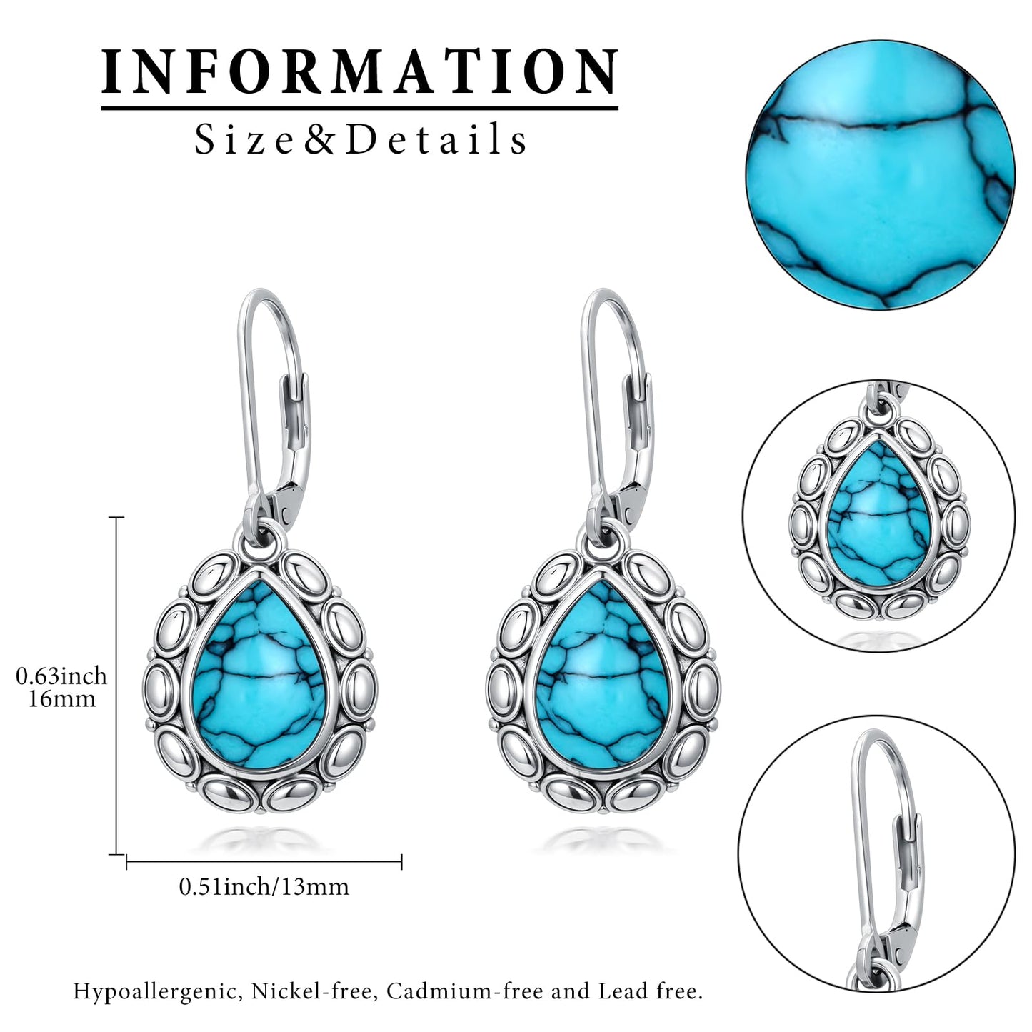 YYmqmq Western Earrings for Women 925 Sterling Sliver Turquoise Dangle Drop Earrings Leverback Country Turquoise Jewelry Western Jewelry Cowgirl Gifts for Women Girlfriend